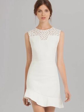 Maje Sleeveless White Daisy Embroidered Lace Inset Assymetric Mini Dress Small